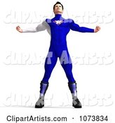 Superhero Man Flexing in a Blue Suit