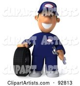 Toon Guy Auto Mechanic with a Tire - 1