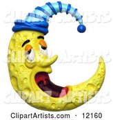 Yawning Tired Crescent Moon with a Cap
