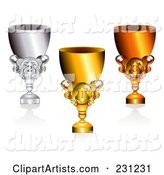 Digital Collage of Shiny Gold, Bronze and Silver Trophy Cups