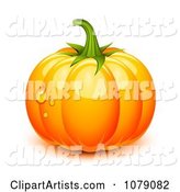 Plump Orange Pumpkin with Ridges and Dew Drops