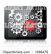 Tablet Computer with Red and Silver Gears on the Screen