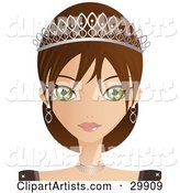 Beautiful Green Eyed Brunette Caucasian Woman in a Tiara and Jewelery