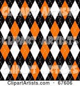 Black, Orange and White Seamless Argyle Plaid Pattern Background