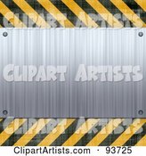 Blank Brushed Metal Plaque over Yellow and Black Hazard Stripes