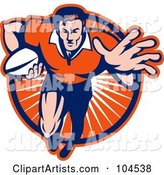 Blue and Orange Running Rugby Player Logo