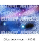 Blue and Purple Starry Background with Glowing Stars in a Galaxy