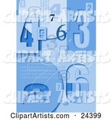 Blue Background of Numbers and Binary Coding with Squares and Circles