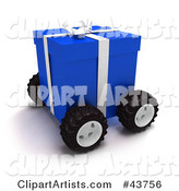 Blue Christmas Present Moving on Wheels