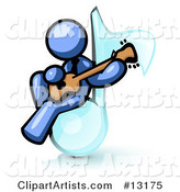 Blue Man Sitting on a Music Note and Playing a Guitar