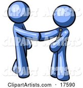 Blue Man Wearing a Tie, Shaking Hands with Another upon Agreement of a Business Deal