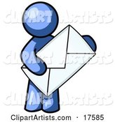 Blue Person Standing and Holding a Large Envelope, Symbolizing Communications and Email
