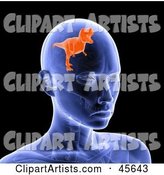 Blue Xray of a Frustrated Tyrannosaurus Rex Dinosaur in a Woman's Brain