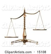 Brass Scales of Justice off Balance, Symbolizing Injustice, over White