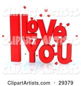 Bright Red I Love You Text with Little Hearts on a Reflective White Surface