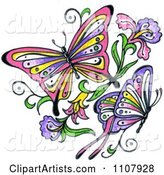 Colorful Asian Butterflies with Flowers