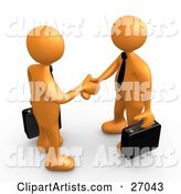Couple of Orange People with Briefcases, Engaged in a Handshake