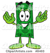 Dollar Bill Mascot Cartoon Character with Welcoming Open Arms