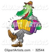 Energetic Alligator Wearing Clothes, Dancing and Playing an Accordion