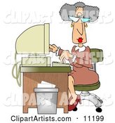 Gray Haired Secretary Woman Working at a Computer Desk in an Office