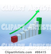 Green Arrow Curving Upwards over a Bar Graph