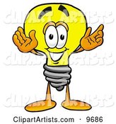 Light Bulb Mascot Cartoon Character with Welcoming Open Arms