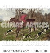 Man Fox Hunting on Horseback, Surrounded by Dogs