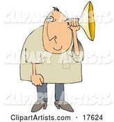 Middle Aged Caucasian Man Holding an Ear Horn or Ear Trumpet to His Ear to Amplify His Hearing