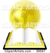 Open Bible with Blank Pages, Resting in Front of a Golden Globe