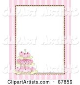 Pink Striped Cupcake Border with a White Background