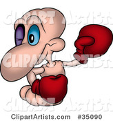 Pink Worm with a Black Eye, Wearing Boxing Gloves During a Fight