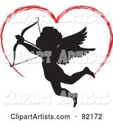 Red Painted Heart Above a Black Cupid Silhouette