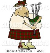 Scottish Anthropomorphic Sheep Playing a Bagpipe Instrument