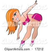 Sexy Red Haired Caucasian Woman in a Pink Bra and Shorts, Bending over to Touch Her Toes While Working out in a Fitness Gym