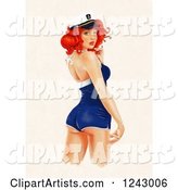 Sexy Red Haired Sailor Girl Pinup Looking Back over Beige