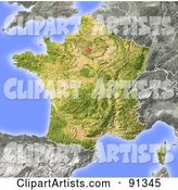 Shaded Relief Map of France