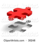 Single Red Puzzle Piece Floating Above a Fitted Space