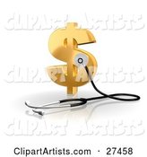 Stethoscope up Against a Golden Dollar Sign, Symbolizing Economy, Debt and Savings