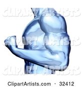 Strong Blue Chrome Male Body Builder Flexing His Bicep Muscles