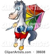 Vacationing Horse with a Towel and Umbrella on the Beach