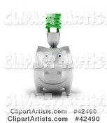 White Piggy Bank with a Green Spiral Bulb on Its Back