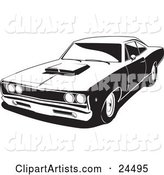 1968 Dodge Super Bee Muscle Car with a Hood Scoop, Black and White