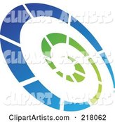 Abstract Tilted Green and Blue Spiral Logo Icon
