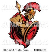 Alert Spartan Roman Warrior Holding a Shield and Spear