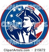 American Revolutionary War Soldier over a Flag Circle