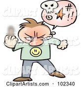 Angry Toon Guy Cursing and Holding up His Middle Finger with a Blurred Spot