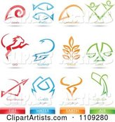 Astrology Star Signs and Fire Water Earth Air Elements Icons