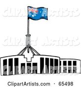 Australian Flag Atop the Parliament House, Canberra