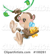 Baby Monkey with a Pacifier and Teddy Bear, Swinging on a Vine
