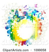 Background of Butterflies with Rainbow Stripes Dots Sparkles and Splatters